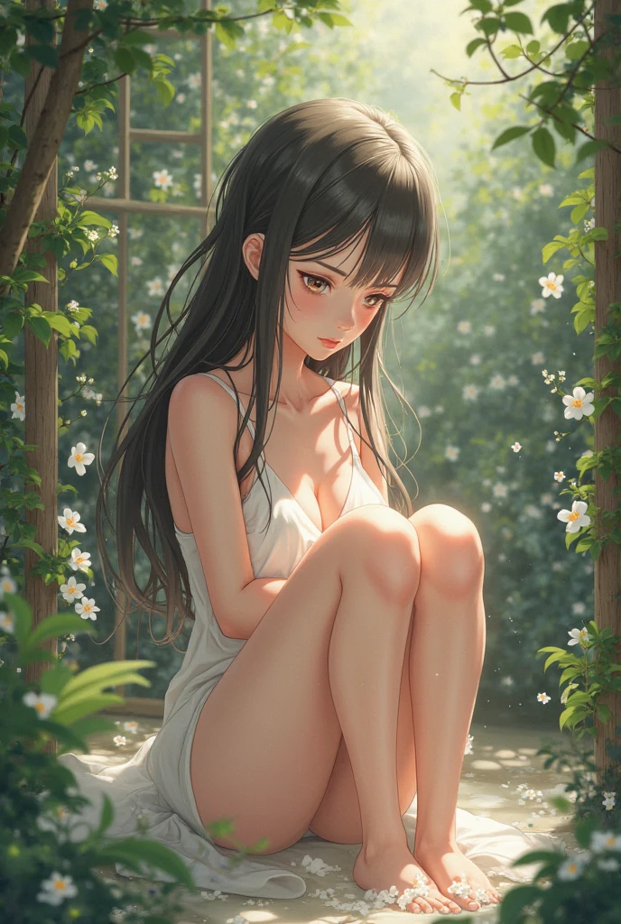 ((Masterpiece)), ((best quality)), (ultra-detailed), ((kawaii)), ((extremely detailed)), 4K, (8K), (super detail:1.2),(High Definition:1.3), (Professional Photography:1.2), (wide shot), cinematic lighting, (sharp focus), (perfect light), ((1girl)), ((12 years old)), messy medium hair, Beautiful collarbone, (exposed naked small breast), erect nipples, (bare arms), cute navel, (Embroidered Tribal boxer shorts), slightly exposed cute underwear shorts, (Healthy slim body), (loose blunt bangs), Slender body, glossy skin, (naughty smile), open mouth, ((Beautiful purple eyes)), Textured skin, (Cat ears), (Pale brown hair), Cute Beautiful Girl, (slightly exposed medium breast), BREAK, ((best quality)), (RAW photo:1.2), ((1girl)), (loose sitting against the Brick wall with roses), Wall with graffiti of roses, (sharp focus), (perfect light),