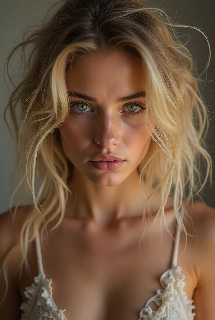 blonde girl with no clothes and cum on face