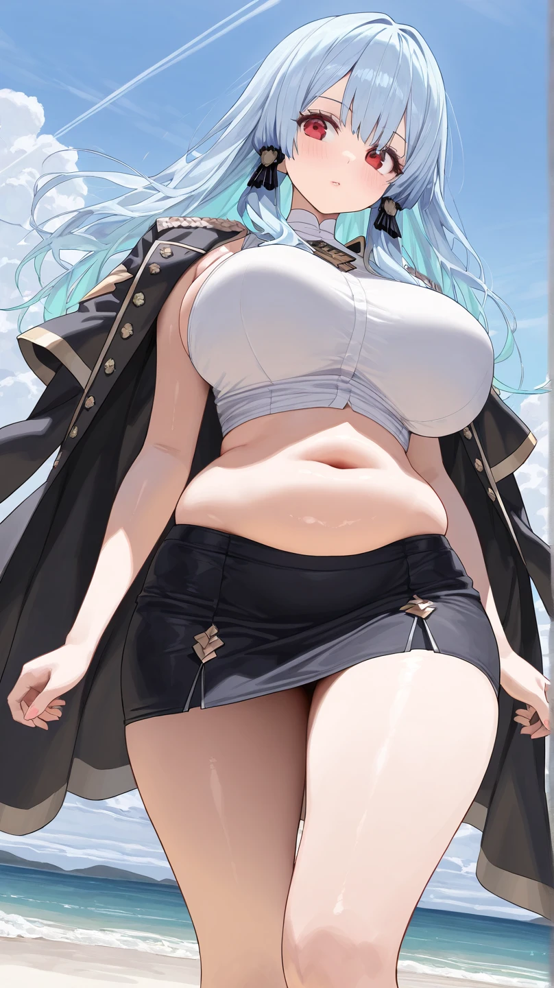 (chubby:1.2), 1girl, white hair, hat, yoga pants, (thick thighs:1.2), big belly, swallowing whole watermelon, crowd of people (best quality), (masterpiece:1.2), 4k ,(ultra detailed:1.2)