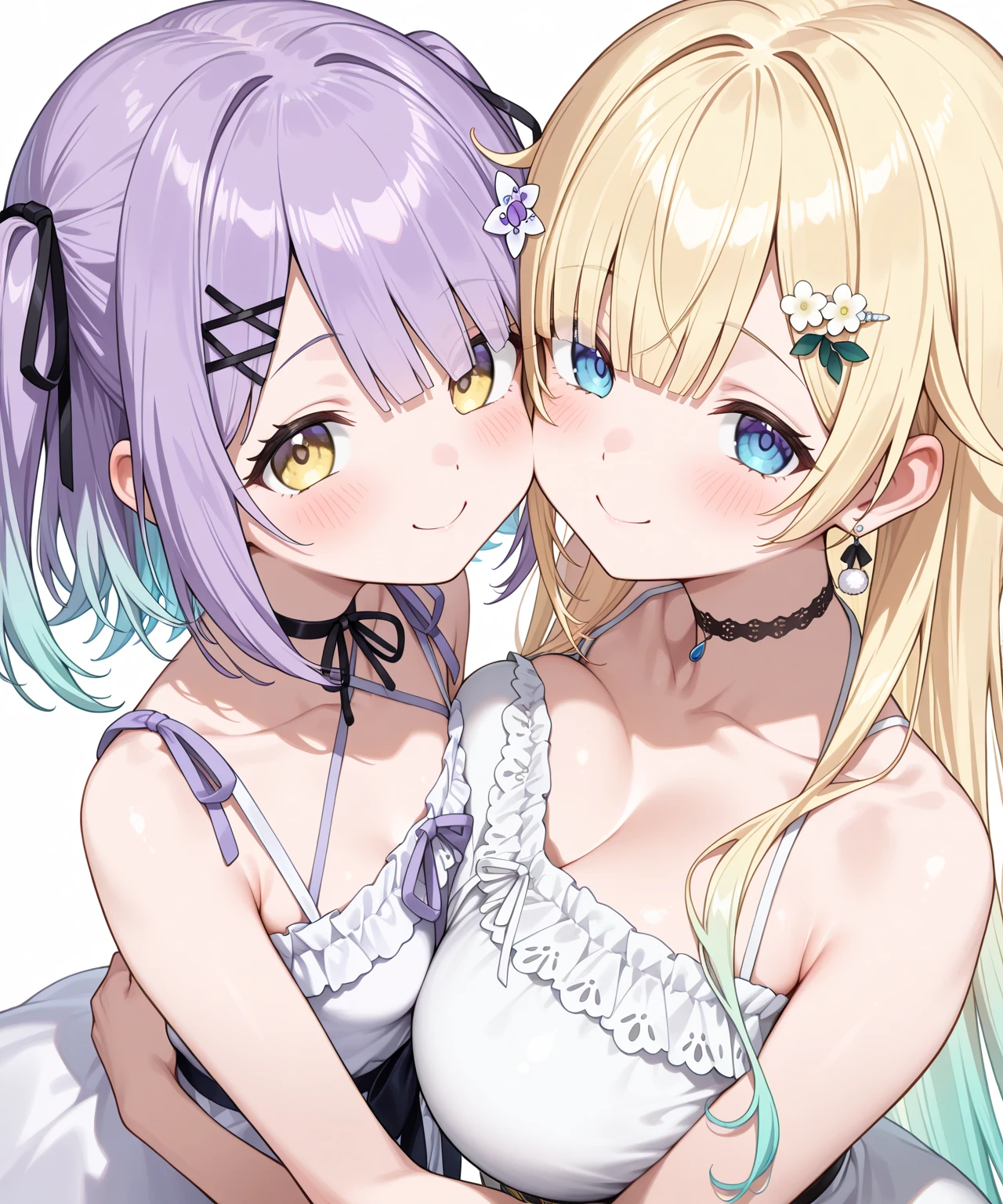 2 Maidens、nipple-to-nipple、in one's underwear only、tits out、camisole、embarrassed from、