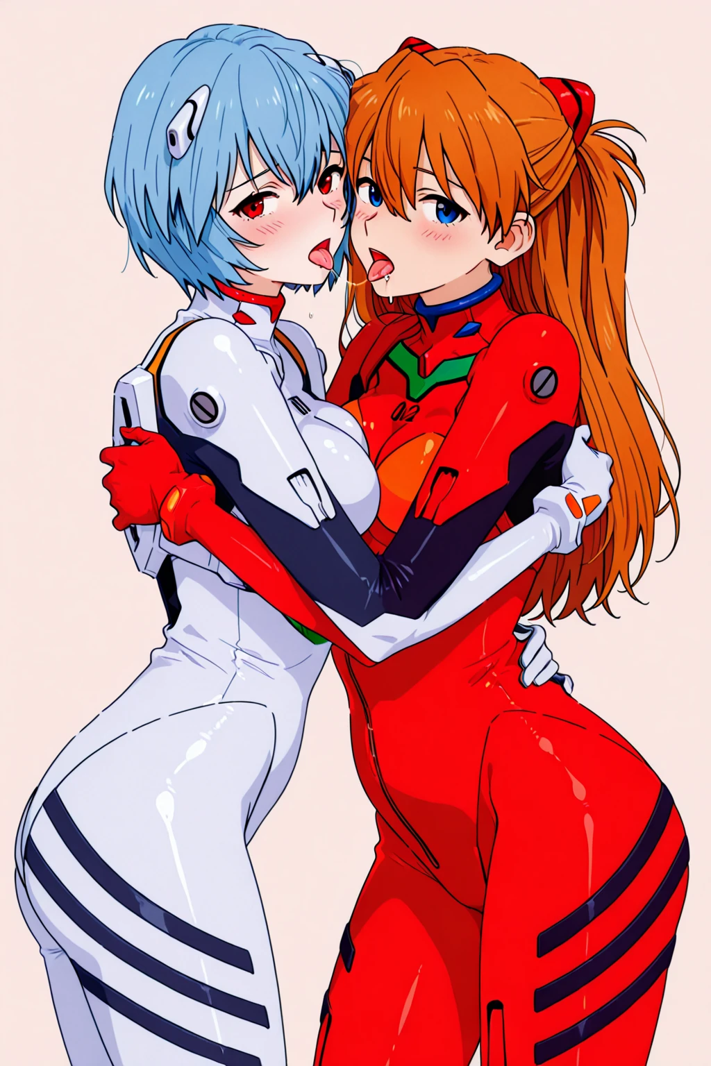 score_9, score_8_up, score_7_up, score_6_up, score_5_up, score_4_up, (source_anime), 2girls, evangellion, asuka langley, rei ayanami, yuri, technological room, full body, breast sucking