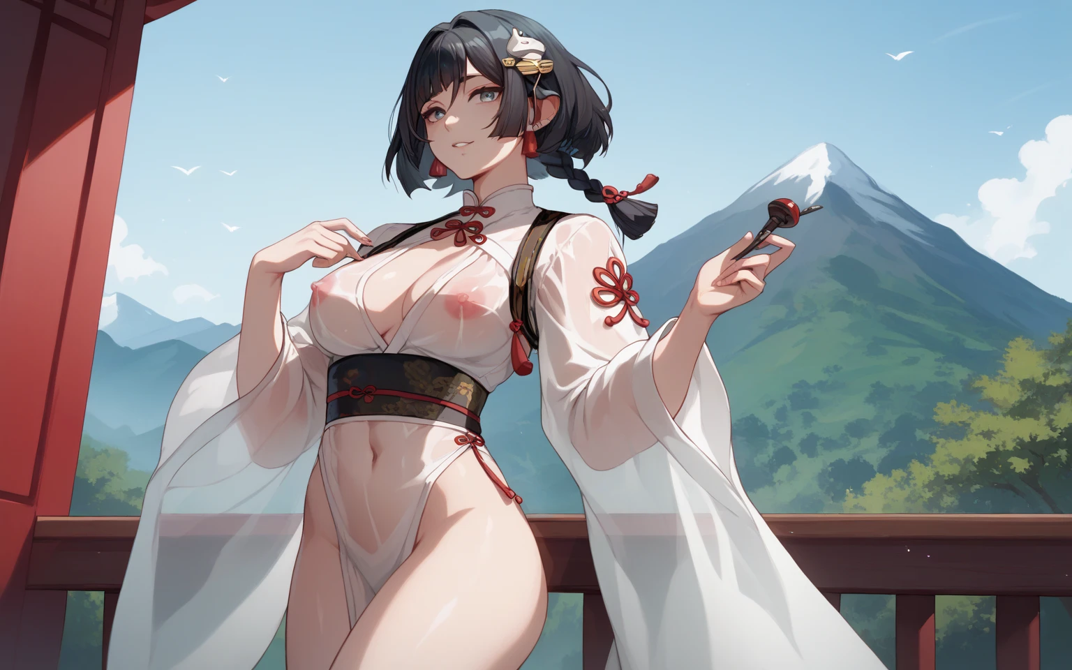 1girl, mizuOC (sitting:1.2), ,very angry, (1girl, blue eyes, black hair, small breast, pussy, nude:1.2) looking at viewer, (orange glasses, chinese hat:1.2), from below,
(detailed landscape, japanese temple, night, winter, snow, tree:1.2),(cowboy shot:1.2), (dynamic pose:1.2), (dark atmosphere, wind),
(masterpiece:1.2), (best quality, highest quality), (ultra detailed), (8k, 4k, intricate), (50mm),