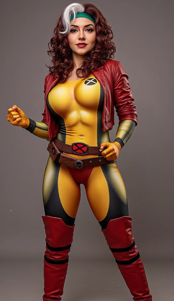 (Highly quality, masterpiece, detailed), Night city detailed scenario, Night city detailed background, 20 years old girl, Jessica_Drew_aiwaifu, long hair, black hair, large breasts, lips, lipstick, superhero, domino mask, gloves, red shirt, red pants, yellow gloves, Leather clothes, yellow shirt, yellow pants, thighs, crop top, Abdomen, Navel, beautiful eyes, perfect eyes, looking at the viewer, Sexy pose
