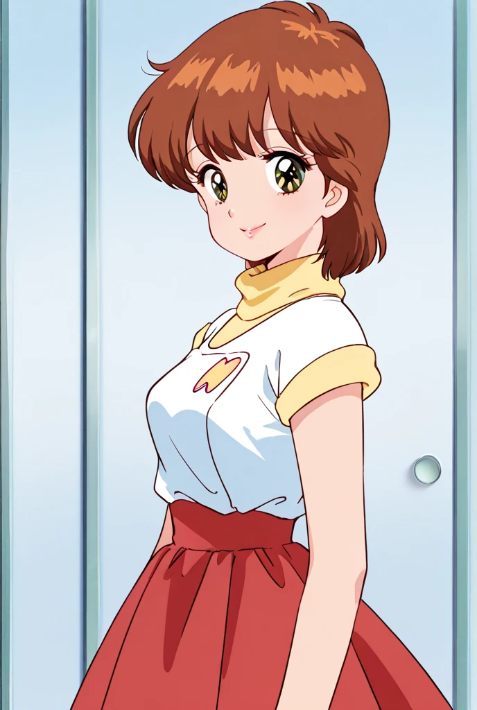 Masterpiece, sksrin, beautiful urban female model, in hospital room,facial details, detailed body part details, 8k wallpaper,  looking at viewer, hospital, Hoshizora rin, short hair, nurse custom, thighs, golden ,glowing eyes, cowboy shot, sexy,bent over, from behind