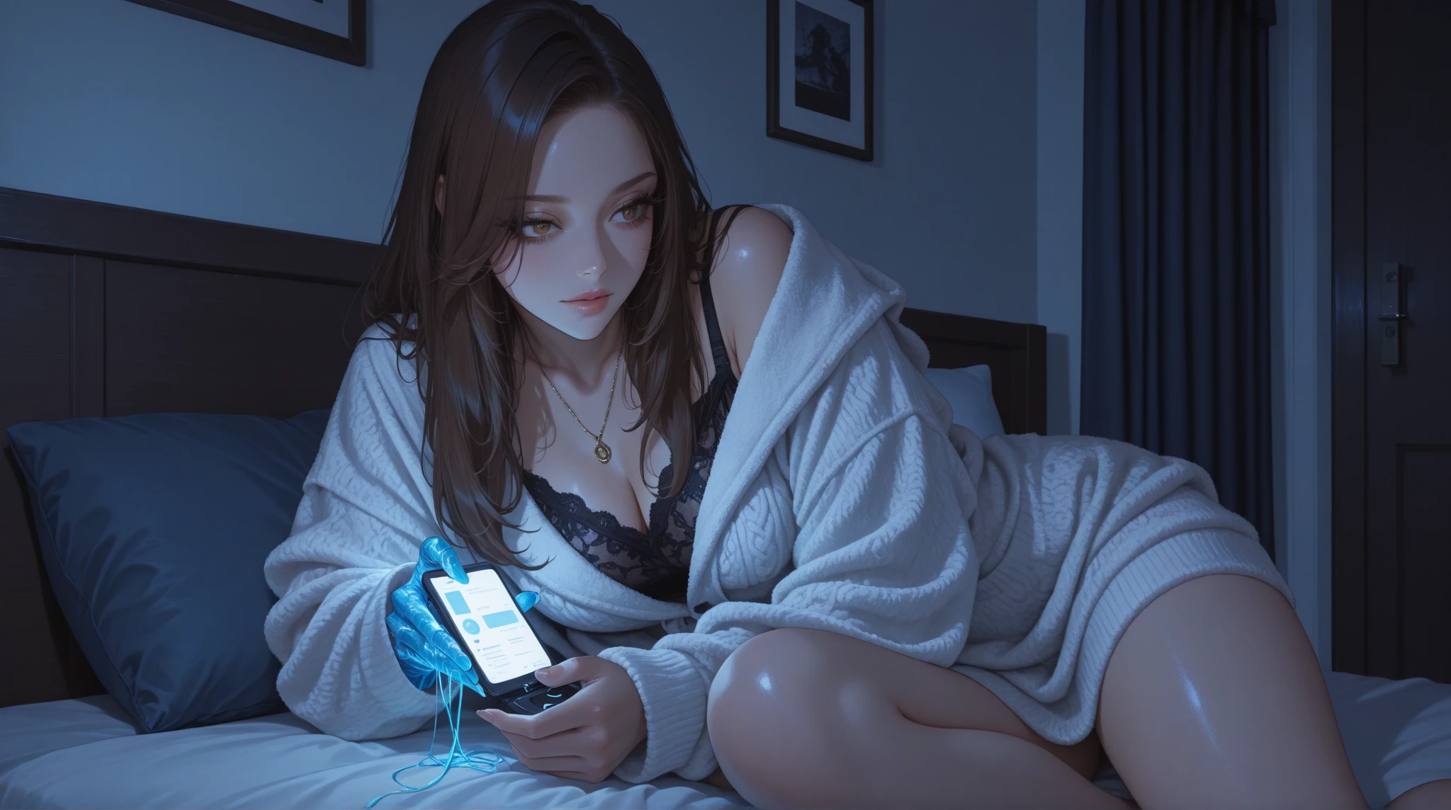 Playing with your smartphone on the sofa、one woman