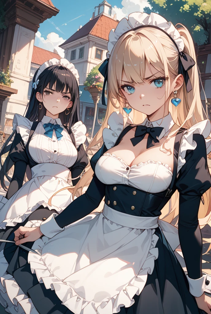 18 year old beautiful girl, Big eyes, Large breasts, Petite and slender, 8K, of the highest quality, (Highly detailed head: 1.0), (Very detailed face: 1.0), (very detail hair: 1.0), maid clothes, high detailed official artwork, anime moe art style, clean detailed anime art, Smile, Golden hair, Smooth long hair