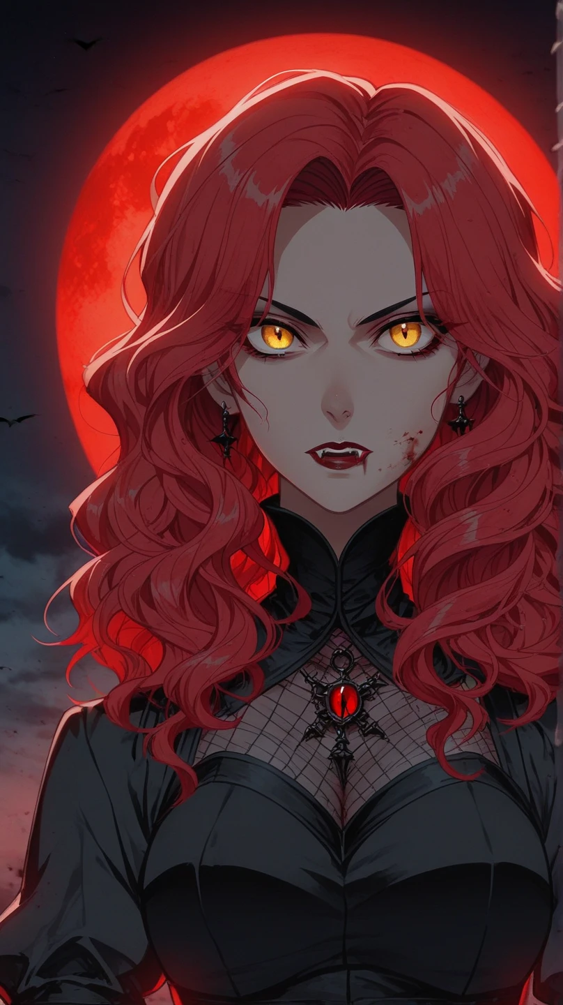 Arafed, dark fantasy art, glamour shot, award winning shot, photorealistic, a portrait of a female vampire drinking a ((glass of blood)), red hair, dynamic hair style , long hair, red lips, (glowing eyes: 1.5), dynamic eye color, dynamic color, she wears, an elegant (black dress: 1.5), catholic church and altar background, bar background, 16k, ultra detailed, masterpiece, best quality, (extremely detailed), rpg portrait, art by mooncryptowow, photograph, oil pastel, vampire teeth