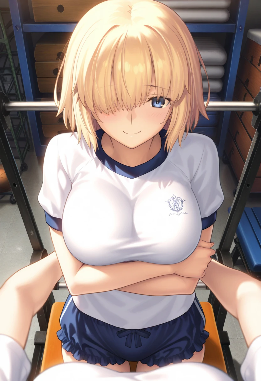 yellow hair,small breasts,short hair,girl,Gym,strength training,No sweat,Completely naked