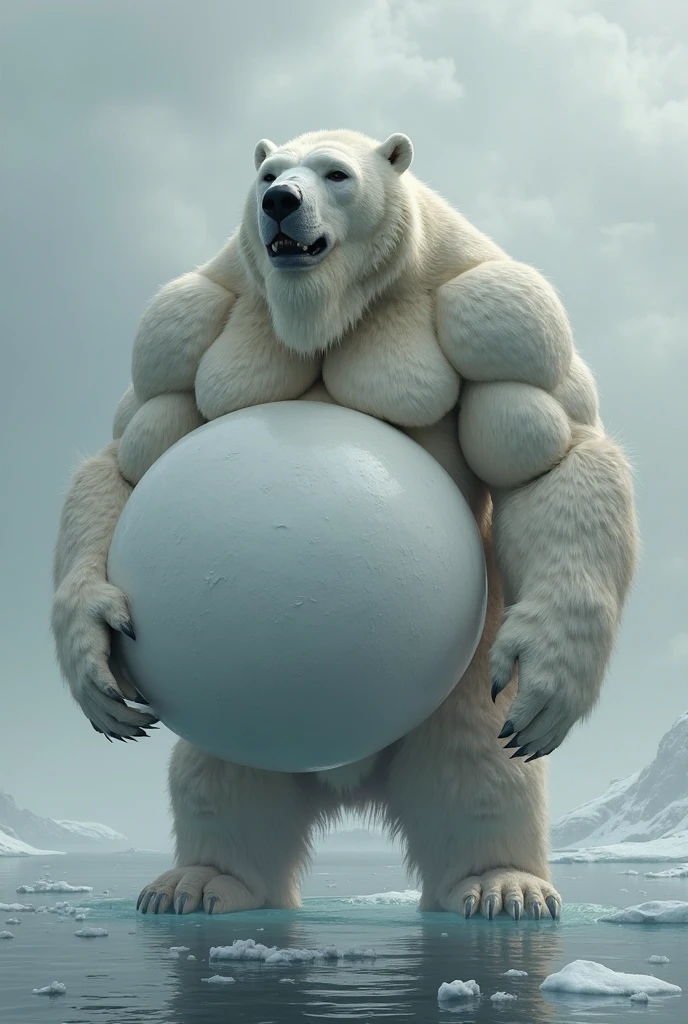 Overweight polar bear、Polar bear fur、Eyes closed、Belly rubbing pose、Both hands touching the belly、Pose with one leg raised、Fat-filled abdomen、Profile of face、Side view、Extremely large bulging crotch underwear、Male genitalia outline、Lots of pubic hair、Very long armpit hair、Thick chest hair、Composition looking up from diagonally below、Roaring Polar Bear、Concrete Background、Long body、very short legs、Hairless head、Upward facing face、Sweaty body、A lot of water spilling from the mouth