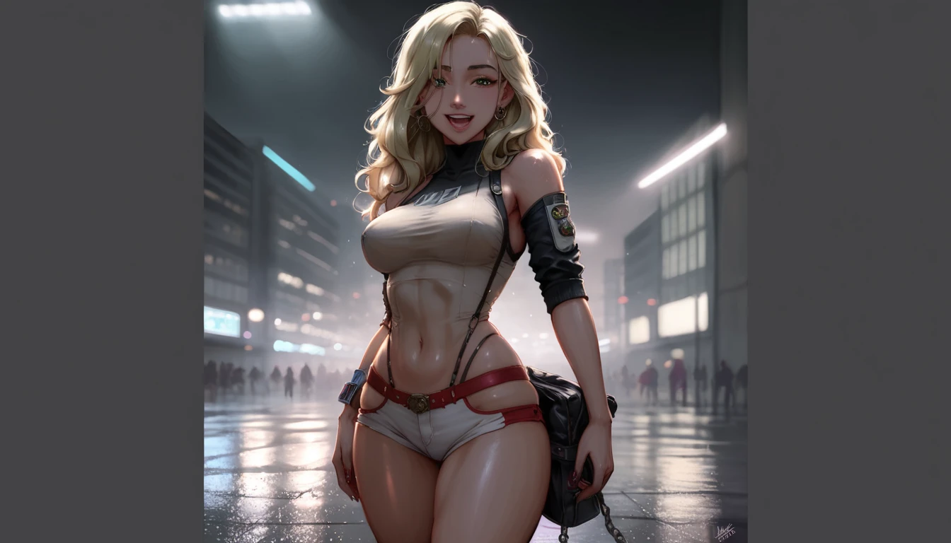 (best quality, 8k, highres, photorealistic:2.0), (solo, one girl:2.0),(lighting:front),(lighting: strong),(Russian Beauty:2.0),(very muscular girl:2.0),(bodybuilder girl:2.0),(shiny skin:1.5),(oily skin:1.5),(platinum blonde hair:1.5),(Squat down with both knees up and spread your legs apart:1.5),(raise both arms behind your head:1.5),(high heels:1.5),(lewd girl),(cyberpunk location:1.9),(amazing orgasm:1.8),(topless girl:1.5),(No clothes:1.5),(world champion body builder girl) ,Incredible muscular beauty ,(small breasts)