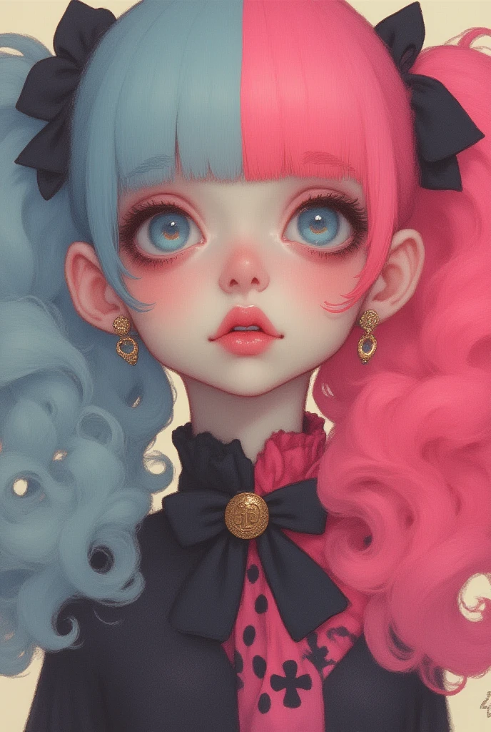 1 little girl, cute, pink hair, cartoon, side face