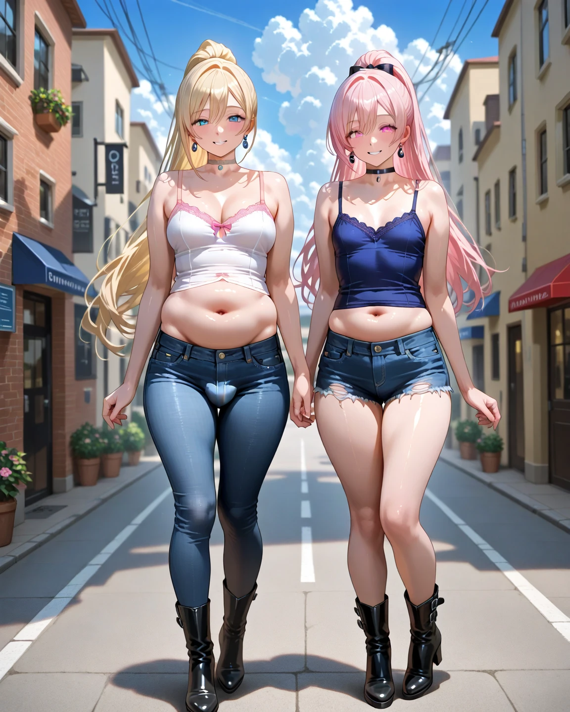 (Best quality, 4k, Masterpiece :1.3), beautiful woman, hyper realistic, 1girl, (droopy breasts, attractive body :1.2), sit-ups :1.1, long straight light yellow hair with fringes :1.1, ultra-detailed face, detailed lips, detailed eyes, double eyelid, tight short pink bra, open neckline, hanging breasts, side pose, visible curves, on the street, light blue and tight short jean shorts, muscular turned leg, Big breasts, light green eyes, pink high heels, open sky with sun, smiling, big ass, standing on his back looking back, show more ass, hands on ass, freckles on face, freckles on ass, ((grayscale)), skin spots, acnes, skin blemishes, bad anatomy, DeepNegative, facing away, tilted head, {Multiple people}, lowres, bad anatomy, bad hands, text, error, missing fingers, extra digit, fewer digits, cropped, worstquality, low quality, normal quality, jpegartifacts, signature, watermark, username, blurry, bad feet, cropped, poorly drawn hands, poorly drawn face, mutation, deformed, worst quality, low quality, normal quality, jpeg artifacts, signature, watermark, extra fingers, fewer digits, extra limbs, extra arms,extra legs, malformed limbs, fused fingers, too many fingers, long neck, cross-eyed,mutated hands, polar lowres, bad body, bad proportions, gross proportions, text, error, missing fingers, missing arms, missing legs, extra digit, extra arms, extra leg, extra foot, ((repeating hair))