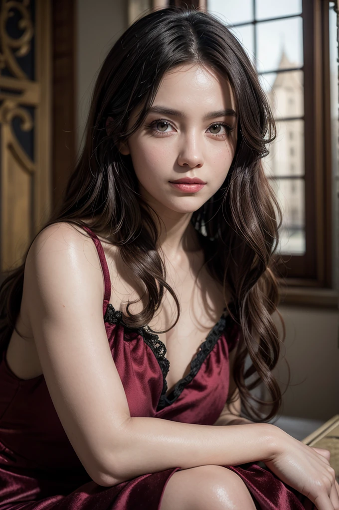(realistic), (born Photography), ((highest quality)), ((masterpiece)), (be familiar with), perfect face epiCRealLife, (8K, highest quality, ultra be familiar with:1.37), analog style, model shooting style, born, beautiful girl pictures, mexican greek, brunette, brunetteの髪, long curly hair, pure white skin, sexy pose, full body, no tattoos, intricate details, perfect face, Naughty, Wearing a beautiful black dress. ((realistic):1.2), born.