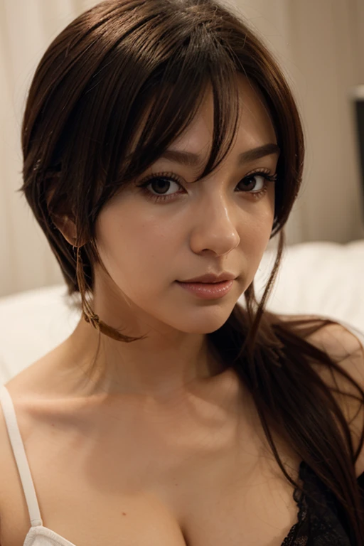 blowjob、Voluptuous and attractive nude body、35-year-old girl、Face enhancement，Cleavage emphasis，Looking up from the bottom，Blackening of hair，black eyes，darkens the skin，Blushing，Red lips，A sexy，Banzai、Wearing underwear，Wrinkles between the eyebrows，Sweaty face、nsfw、8k、High resolution、masterpiece、Realistic、In detail、Fine texture、High Contrast、alone、Natural body shape、White skin、Natural Makeup、Black Hair、bangs、painful expression、bright natural light、((( A naked body wearing nothing, sweaty and shiny)))、 Very fat and voluptuous and attractive body、　sexually aroused expression、 hard, pointed nipples、 slightly parted lips、(8K、Photorealsitic、Raw photography、top-quality: 1.4)、beautiful face、(Lifelike face)、(black hair、short-hair:1.1)、Beautiful hairstyle、realisticeyes、Beautiful details、（real looking skin）、Beautiful skins、absurderes、enticing、超A high resolution、A hyper-realistic、high-detail、the golden ratio、About 35years old、Beautiful girl with beautiful hair、Big eyes、Small face、Great balance of style、Looking into the camera、((Erect nipples:1.2、Camel Toe:1.2))、