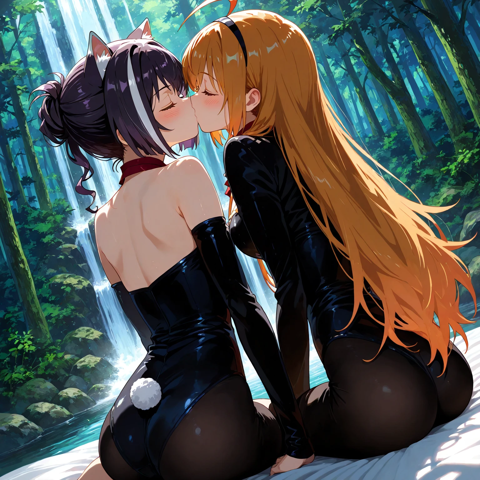 High resolution, Beautiful woman, Attention to detail, Good lighting, Obscene, Hentai, (((Bike Shorts))), (Leather halter top), (Abdominal area only), (Camel Toe), (((Thigh-heeled leather boots))), (Bare thighs), (Wet shorts), (((Be incontinent))), (((Peeing))), (((Peeing on your own))), (Pee running down my legs), Pee stains, (puddle), (Thick thighs), Nice long legs, lipstick, Pretty face, (Full Body Shot), ((In the city park、Embrace each other多くの美しいレズビアン女性たちと一緒に)), Heherz、Camel Toe、Giant tit、Nipple Puffs、Cleavage、Plump、Super big breasts、Super big butt、Kiss、Embrace each other、Drunk、cute
