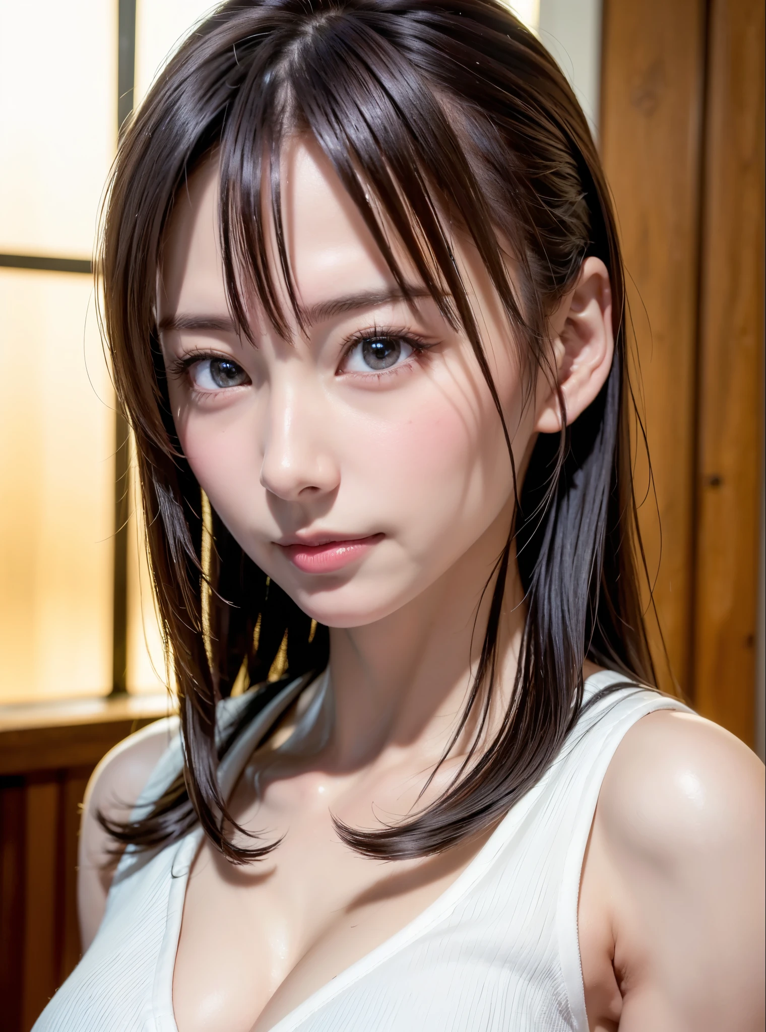 super high quality, Slender, Gravure photoshoot, The staff is working at the counter in the back., (8k、RAW Photos、highest quality、masterpiece:1.2), Japanese Idol, Stylish café, (Realistic、Photorealistic:1.37), Bob Hair, Mesh Hair, Normal chest, Urban Cafe, Golden Ratio, Raw photo, Cute face , Light Brown Hair, Bright cafe interior, Blurred Background, Spring Clothes, A sweet expression, Curly Hair, Loose Palmer, Watching the audience, Beautiful hairstyle, Spoiled, Obedience, Troubled expression, Hair blowing in the wind, Neat clothes, 18-year-old, younger sister, 
