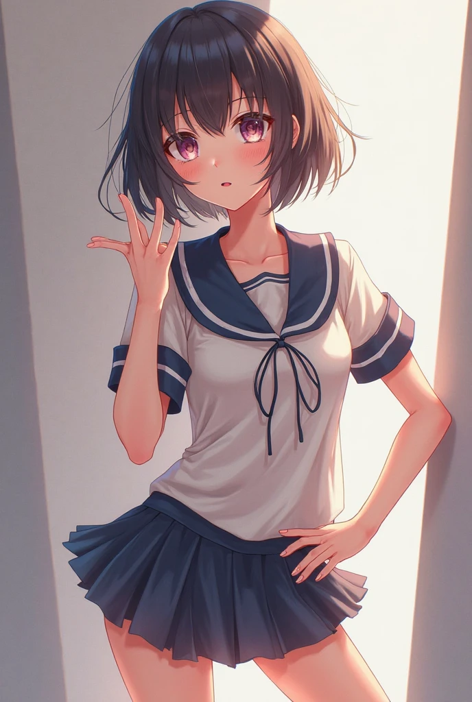 a cut girl wearing school uniform, white background, ((UHD,masterpiece,super detail,award winning:1.4,best quality:1.2,highres,high quality))