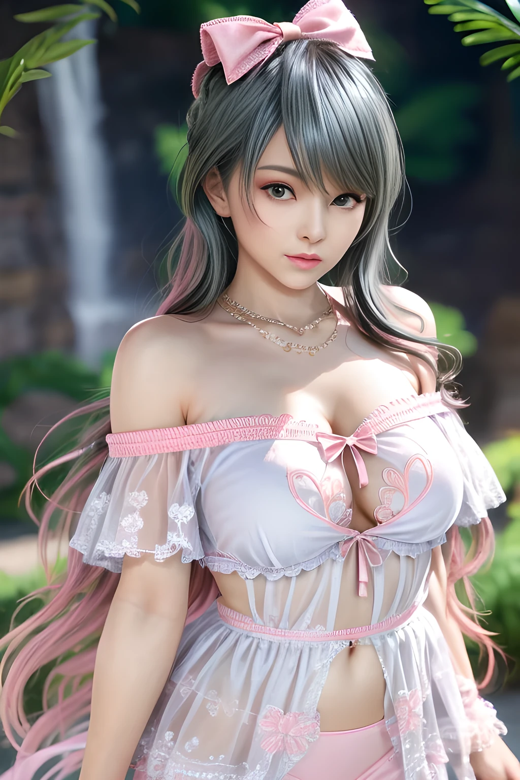 (masterpiece:1.5)、(Highest quality:1.5)、(8k:1.2)、(Super detailed:1.2)、(Realistic:1.3)、(Ultra-high resolution:1.2)、(highest detailed and Realistic skin:1.3)、(Extremely detailed, beautiful and sharp eyes:1.2)、(In nature at the park:1.3)、(Are standing:1.2)、(Looking down:1.2)、break、(Girl with slim legs),(Beautiful eyeliner)、(Beautiful eyeshadow),Natural color lip、(Dark Violet Off-the-Shoulder Sweater Dress:1.4),break,(Silver asymmetrical very short side braids:1.3)、break、(Black long boots:1.2),(beautiful medium-sized breasts),break,(gold ring earrings),(Shooting from below:1.2)