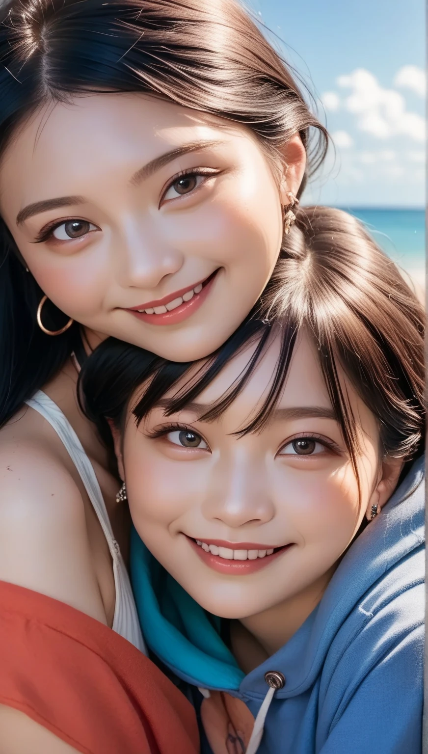 10-year-old girl、Three girls lined up、Embarrassed face　small tits
