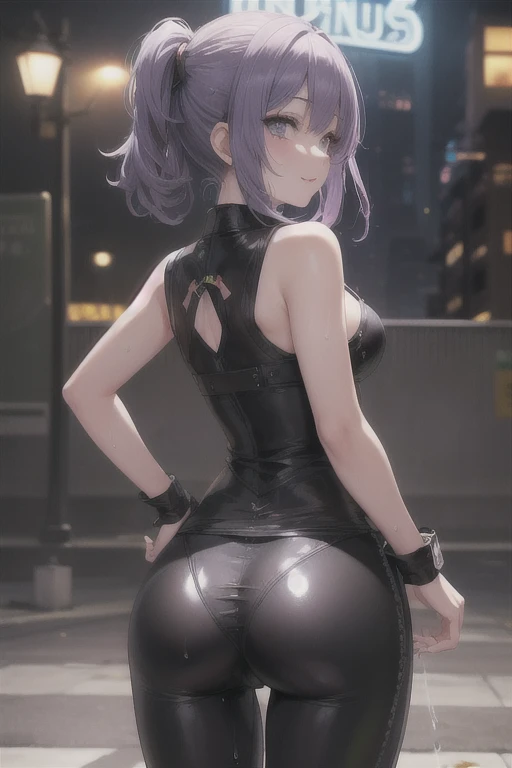 (Best Quality, ultra-detailed, master piece, in 8K, All women, Back alleys in the shade, one's subjective point of view,), A defeated and beaten lady wearing a mask in body suit lying on her back, ( don't have anything in hands, sky-blue medium hair, purplish red eyes, enormous breasts, It feels so good, she's in love with, glad, eyes closed),