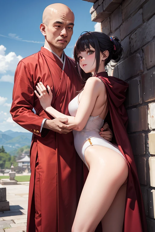 Bride,Being in a outdoor,(get down on the bed:1.2),(pouting her ass:1.2),(Being touched by macho men:1.1),(Being stroked by a man's crotch:1.9),seen from the front, (((tmasterpiece))), ((best qualtiy)), ((intricately details)), ((ultra-realistic realism)), Ridiculous res, A MILF, Mature woman, see-through, highly detailed, illustration, 1. Mature women, ((Large breasts:1.1)), (pink areolae),perfect hand, detailed finger, Beautiful detailed eyes,Wavy curly hair,with brown eye, name badge, vd,(korean weeding dress:1.0), White suspender stockings,(Sweating profusely),(no brassiere,The breasts leak all out of the clothes:1.1),neck rings, Nipple Ring, detailedbackground, Being in a outdoor, perfect eyes, Seductive eye,Cocked buttocks,Reddened face,(weeping:1.0),(Innocent),Confused eyes