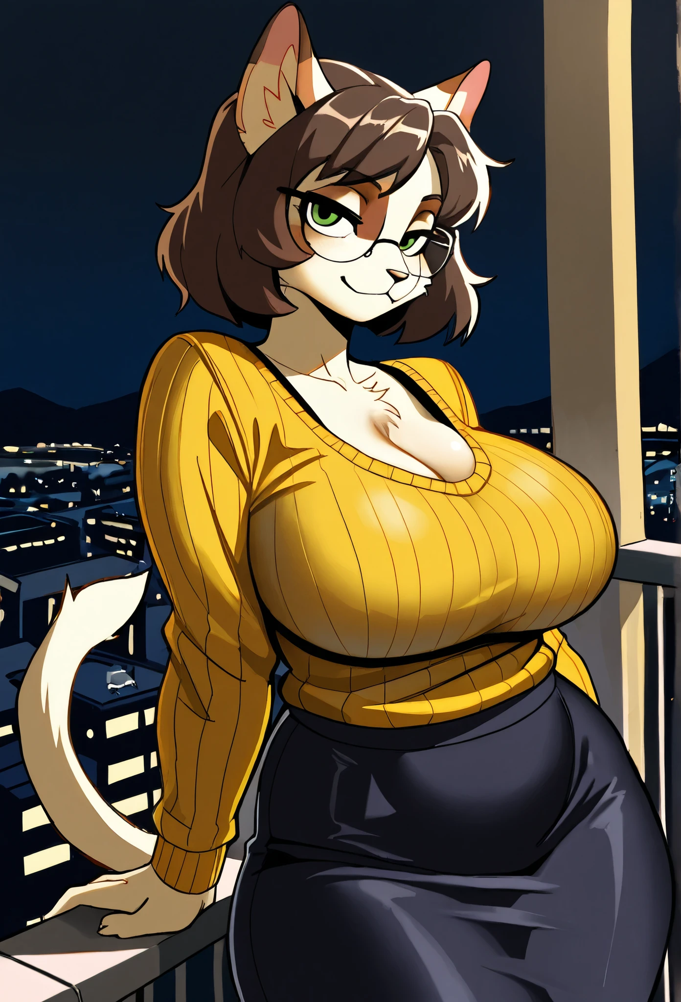 Beastars art style, beastars, Juno, brown wolf, she Wolf, 1girl, furry, long curly brown fur, slim figure, blue eyes, wide hips, Big breasts, cropped sweater, cleavage, night time, moon