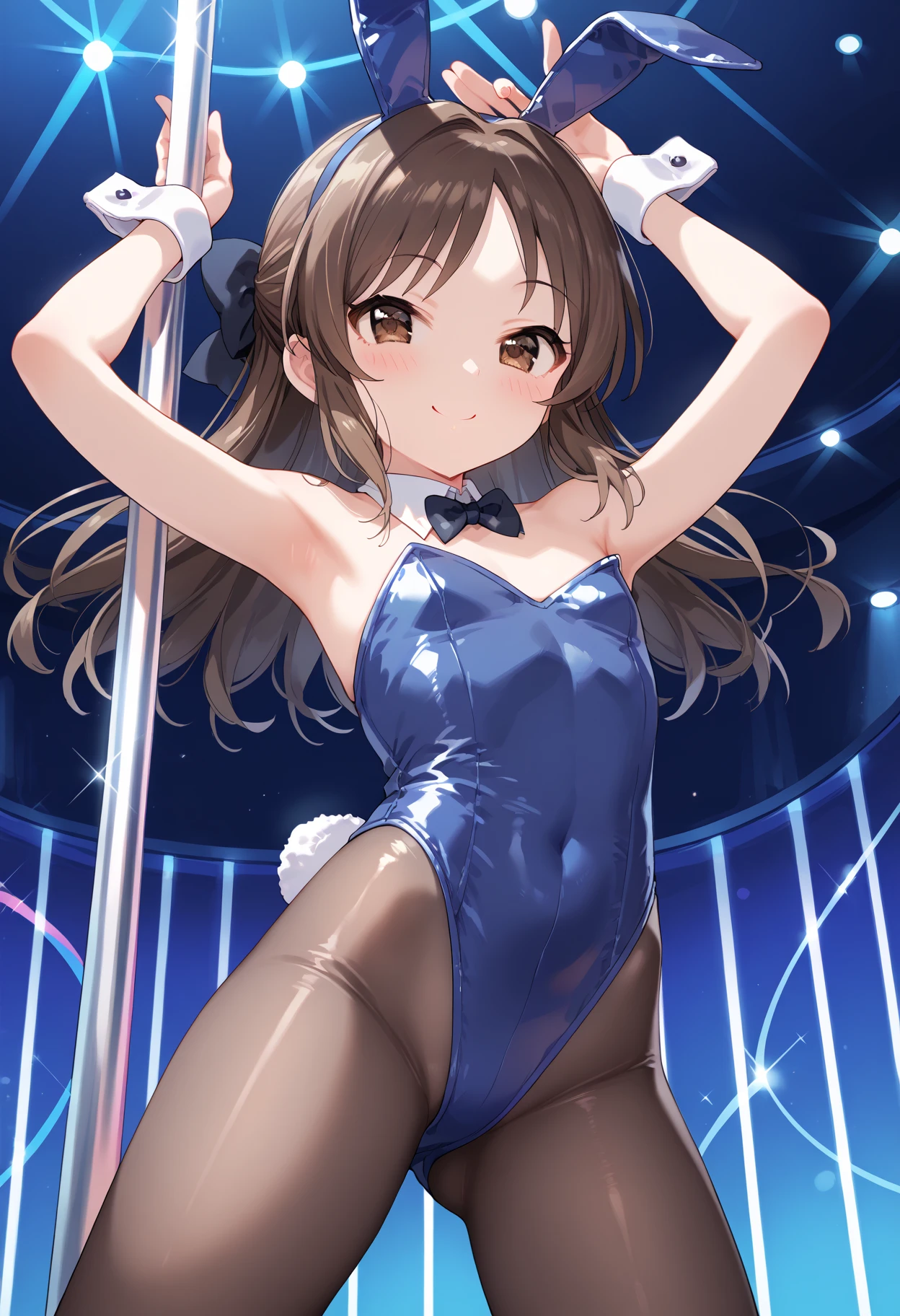 score_9, score_8_superior, score_7_superior, sauce_anime, One girl, alone, whole body, From below, One girl,alone, Glowing Skin, Standing with legs apart, Place one hand on hip, Leaning forward, cute, whole body,score_9, score_8_superior, score_7_superior, ブレークsauce_anime, CG, ,Dark brown hair, Pink rabbit ears, blush, Open your mouth, smug face, Detachable white collar, Pink bow tie, clavicle:1.2, Exposing shoulders:1.8, Slight cleavage, Bust 77cm, Height: 153cm, Pink strapless leotard:1.9, Shiny leotard:1.3, Pink Playboy Bunny, White wrist cuffs, High leg:1.9, Thong:3.5, White rabbit tail, She wears black pantyhose under her leotard:1.9, Pink pin heels, View your viewers, casino,
