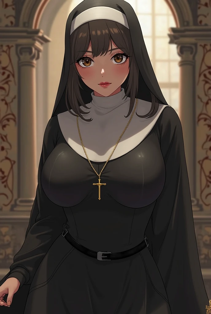 One woman Standing figure Sister veil Plump older sister Melancholy face Precise and delicate black tights Plump thick thighs Deep slit Priest Prayer Angel wings Straight long hair Church Stent glass Cross Gods Bewitching Prayer Mysterious Eros Masterpiece sister The best illustration The golden ratio Horizontal breasts See-through clothes Barely covered clothes Stuffy Smells good Smells unmanicured hair Muramura Muchimuchimuchimuchi