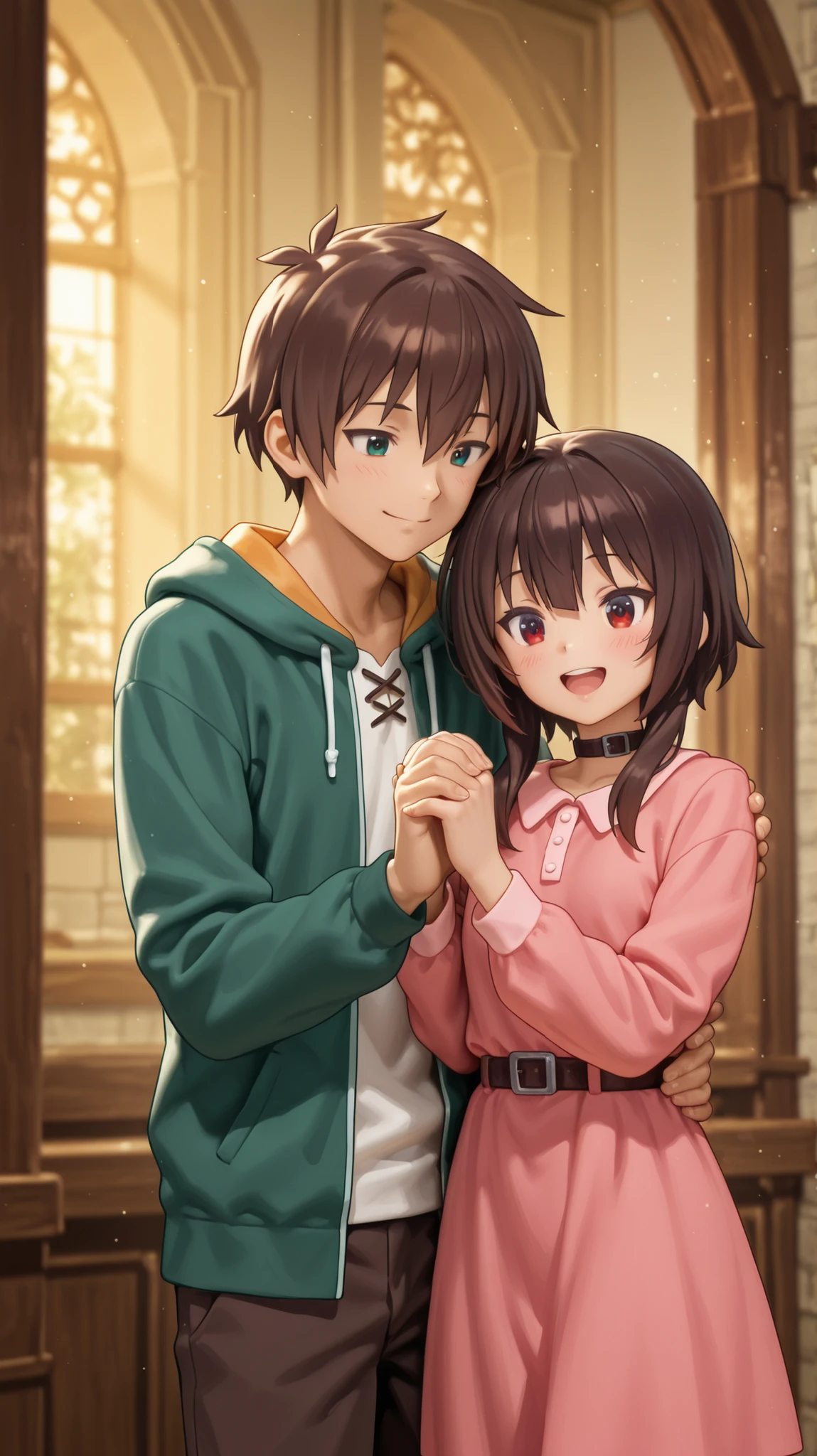 The painting depicts Kazuma and Megumin from the anime Konosuba are the best couple. They are happy with each other and hold hands