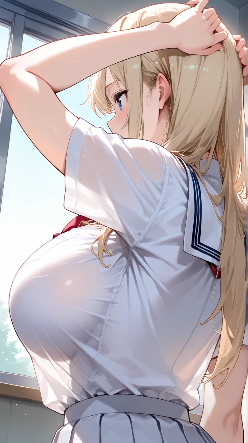 Shooting from behind、Cinema Lighting、Highest quality、alley、Photos taken、girl、Huge breasts、Beautiful breasts、(Kitagawa.Marine)See-through panties、high school girl、Assを広げる、orgasm、Torn 、juice、Bukkake、Sex、Back view、Ass、Ass、Back view