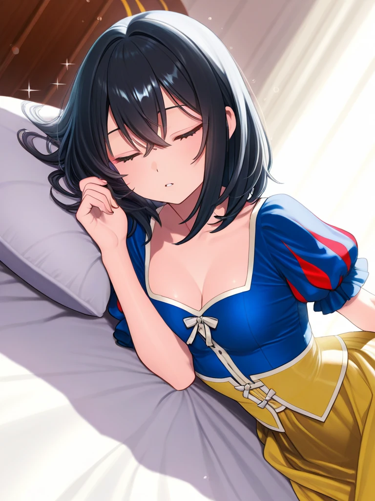 Original Characters、Volume Lighting、Best Shadows、Shallow depth of field、Portrait of an amazingly beautiful girl、Delicate beautiful attractive face with petite and seductive eyes、Pearl Necklace, Long Satin White Gloves, satin, White Dress, bride, the kiss, A smile、Sharp Eyebrows、Black Hair Shortcut Hair、Blush Eyeshadow、Shining eyes、Dark eyelashes、Slim waist、(top-quality、Superb Detail:1.25)、(独奏:1.3)、Brilliant Colorful Paintings