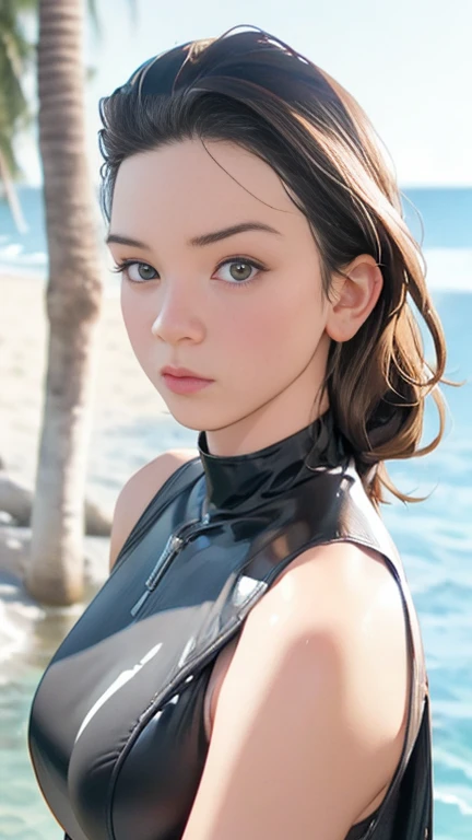 (masterpiece,top quality,high quality)), ((8K wallpaper unified with high definition CG)), (huge stunning goddess shot, so hot and sexy, jaw dropping beauty, perfect proportions, beautiful body, slim body beauty:1.3), ((Shark Girl)), ((Close-up of woman wearing shark on head posing for photo:1.5)), midsummer sandy beach, shiny metallic, spandex bodysuit, tight full bodysuit, metallic cyan bodysuit, high level bodysuit, full bodysuit, holographic suit, futuristic shiny latex suit, on skin tight fitting black bodysuit, laserpunk full bodysuit, matte navy blue bodysuit, shark leotard,.