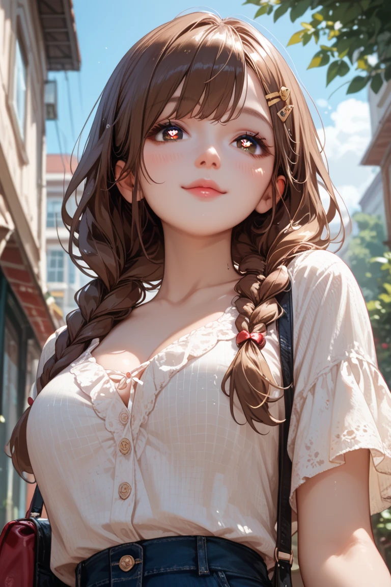 silber hair、whaite hair、Yoke hair、long whitr hair、Messy hair、damp hair、ribbons、Bell、Bell、Blindfolded eyes、heart - shaped pupils、Full face flushed,anime big breast,style of anime,16k,High resolution breasts,cleavage
