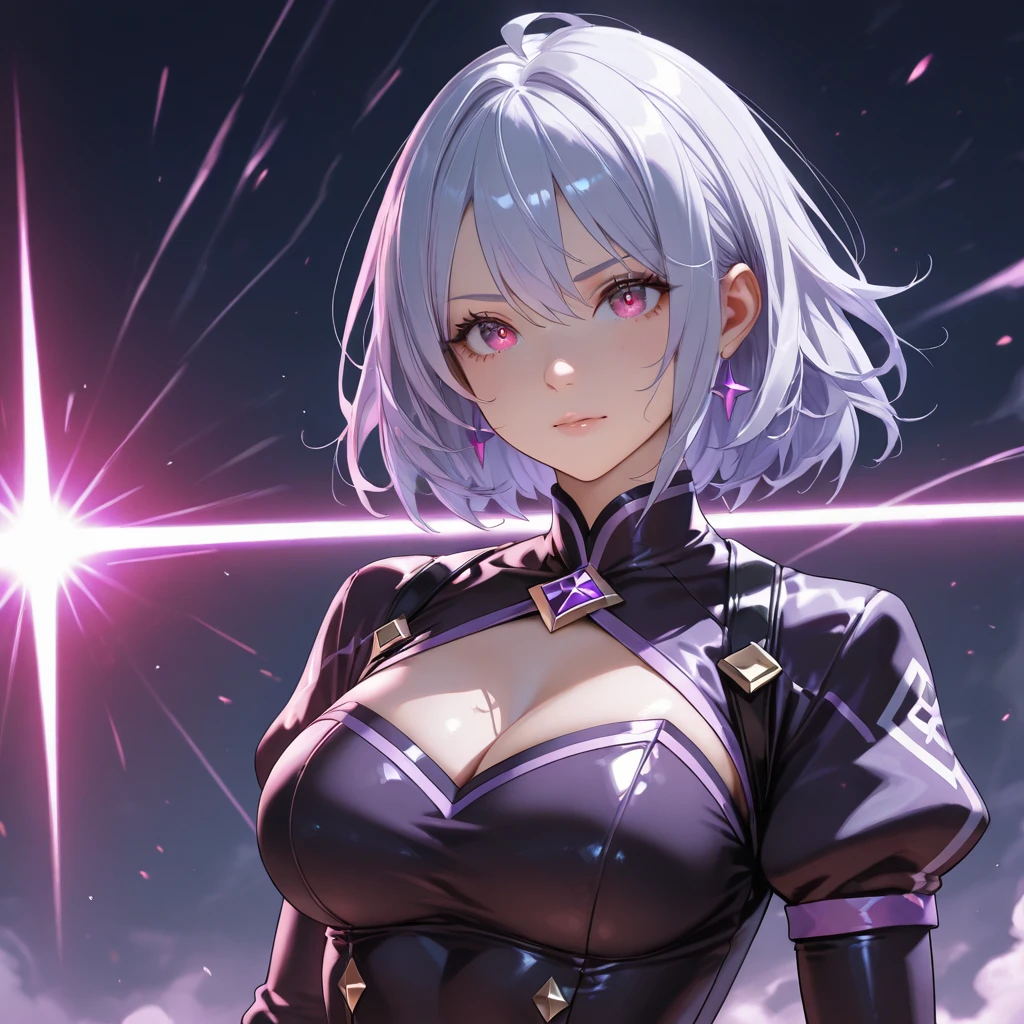 jeanne alter, shinjuko skin, 1 girl, looking at the camera, sexy smile, big , best quality face, beautiful eyes,short hair,tight latex clothing,better quality