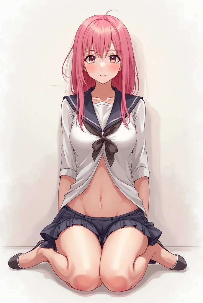 "Beautiful young anime, Long flowing pastel pink hair, big expressive blue eyes, Bright smile, Wearing a cute uniform, Cherry blossom background, Detailed illustrations, Vibrant colors
shy,((Pink nipples:1.2),(open clothes:1.5)),One girl,(a white panty:1.5), shy,(LIFT clothes:1.5), spread legs,((press breasts:1.2)),(lie on bed:1.5)