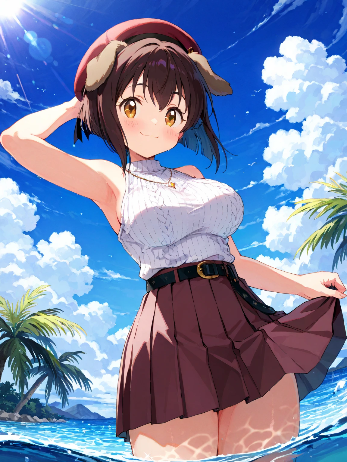 highest quality、High resolution、detailed background、cute girl、brown hair、bob cut、ponytail、(huge breasts:1.2)、perfect body line、big ass、vast sky、
(smileで大空にジャンプしているチアリーダー:1.5)、I'We're rooting for you、sexy costume、sexy cheer costume、White floral embroidered panties、White floral embroidered bra、emphasize the underboob、I can see the underboob、angle from below、
Looking at me happily、smile、sexual expression、healthy、healthyふともも、Healthy and beautiful、legs open、panty shot