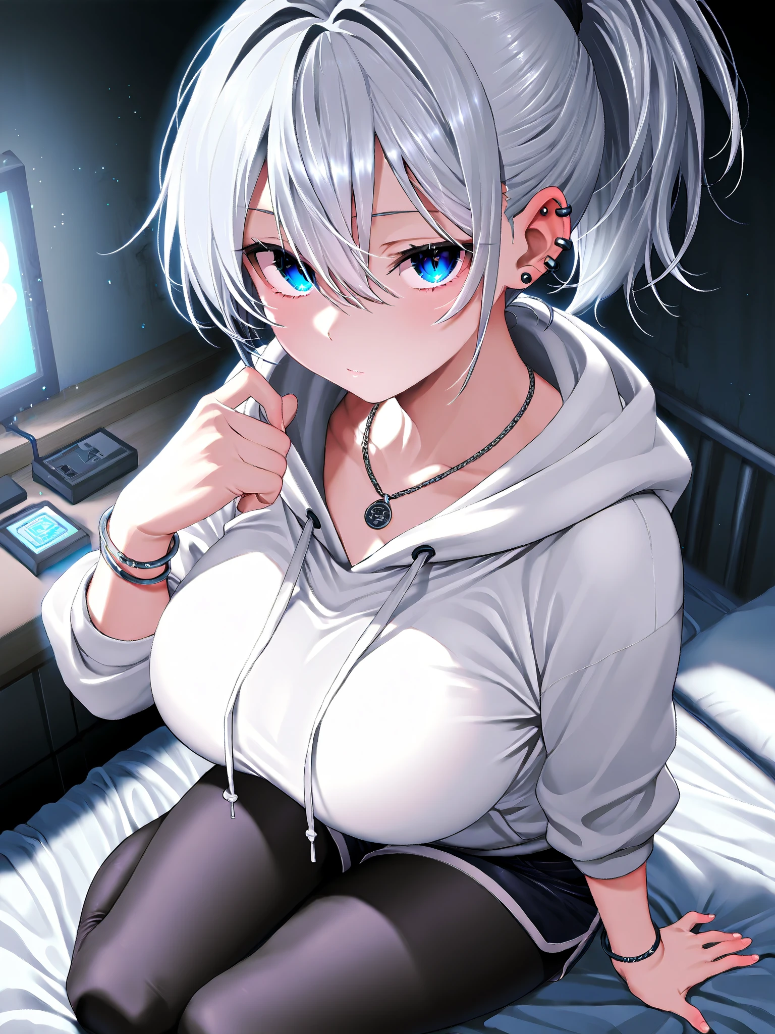 beste-Qualit、ultra precise、Onegirl、Cute little girl s、Cat's ears、childish、boyish、Cool、Beautiful eyes、Blue Eye、has silver hair、Teen girls、Smooth hair、ecstacy、enraptured、spellbinding、be smitten with audience、Naked Hoodie、Clothes with open front、cleavage of the breast、Virtual YouTuber