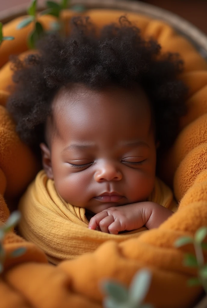 A beautiful black baby inside a snail with big eyes