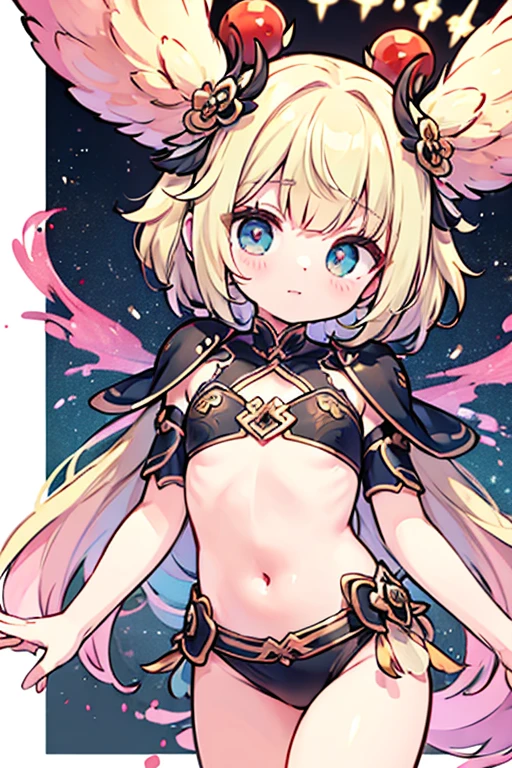 score_9,score_8_up,score_7_up, source_cartoon, source_furry, dragon girl, horns, tail, gold hair, spike hair, gold eyes, furry, blush, dragon tail, looking at viewer, smile, 1girl, dragon horns, pointy ears, long side hair, furry girl, :3, white body fur, ((golden frilly bikini)), beach, clear sky, standing, short body, tiny body, midas magic, magic particles, midas magic on hand palm,