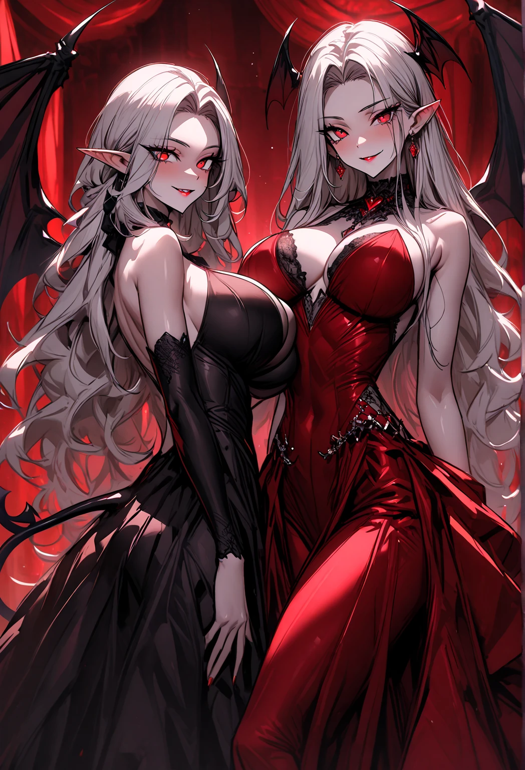 His chest was covered in blood、Anime girl with blood dripping from her chest, gapmoe Yandere grimdark, Devil anime girl, Shatia Bradfren, Bad guy anime 8k, Yandere intricate, portrait gapmoe Yandere grimdark, Vampire Girl, bloody + Concept Art, Yandere, Anime style 4k, Detailed digital anime art,Devil Wings, Gothic girl anime long skirt,Red Moon,castle