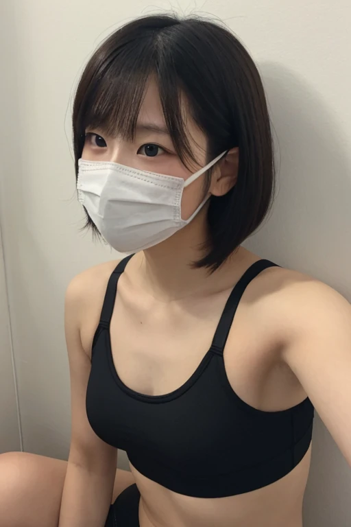 Mask Short bob 16 years old Dark background Underwear Delicate Beautiful skin Fair skin Top quality Slender body