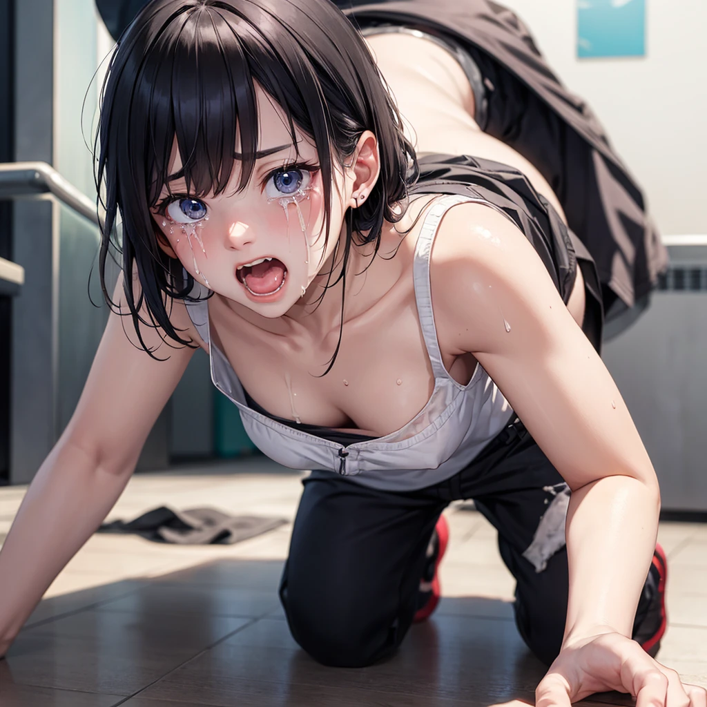 (((Browsing Caution, Close Up Facial , Front view , From below , Movie angle))) ,(On all fours), break、( 1girl、1boy), 20-year-old, (close your eyes),(((Embarrassing, Excited, Fascinating, In the heat, ,Blushing,shortness of breath, Very humid,vapor、Man grabbing woman's breastind))) , break (((Bright pink and green hair))),(Semi-long hair tied in one piece、Add a light pink ribbon to the end.:1.3),(((Two-part bangs , middle part, Bangs parted in the middle, Side-swept bangs))), (amount:1.3), (Small breasts:1.0)aty skin, Dripping , girl trembling with Sexual climax, Cum sy, pubr)) ,Thiots, fee, Slightly muscular, Dynamic pose,((((vagina,Sex, A boy and his penis,Heterolen in ft and men in back ,al position, Cum in pussy, pubic hair)))), break, (((White - SolidShort S - Safari Shirt ,Bottomless))), break, (((Midnight,On the bed))),(masterpiece), (Realistic), (Highest quality), (Super detailed), wonderful, ((A face with attention to detail)) , clavicle, High resolution , (Super detailed), Smooth, 16K, Vibrant colors,vagina,Sex,