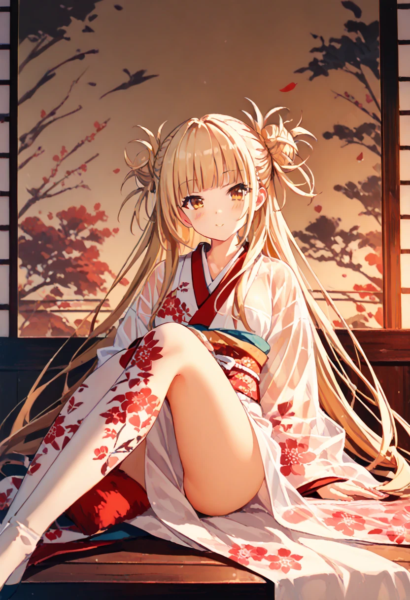 masterpiece, highest quality, Very detailed, 16k, Ultra-high resolution, Cowboy Shot, One 14-year-old girl, Detailed face, Perfect Fingers, Fox Ears, tail, Golden Eyes, Blonde, Long Hair, Red kimono, White panties, japanese mansion, wooden building, Japanese garden, Ishigaki, Gravel road, Big Stone, Plants, Go out to the garden, Lie down