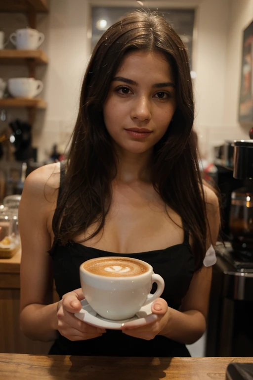 a selfie photo of a woman in a coffee shop using a phone from 2010, (((infinite focus)))
