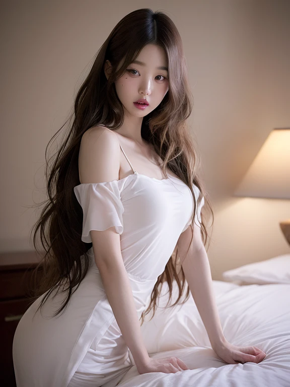 ((highest quality)), an adult woman with a perfect figure, (light brown semi-long hair, realistic beautiful breasts: 1.2), wearing a neat and clean long dress of Japan: 1.5), (back figure), (panties glimpsed from the skirt) very detailed face and skin texture, detailed eyes, double eyelids.