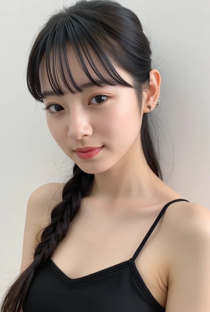 score_9, score_8_up, score_7_up, BREAK,
  1girl, bangs, bare shoulders, black hair, blush, border, collarbone, high ponytail, lips, one-piece swimsuit, ponytail,shiny, solo, standing, very long hair