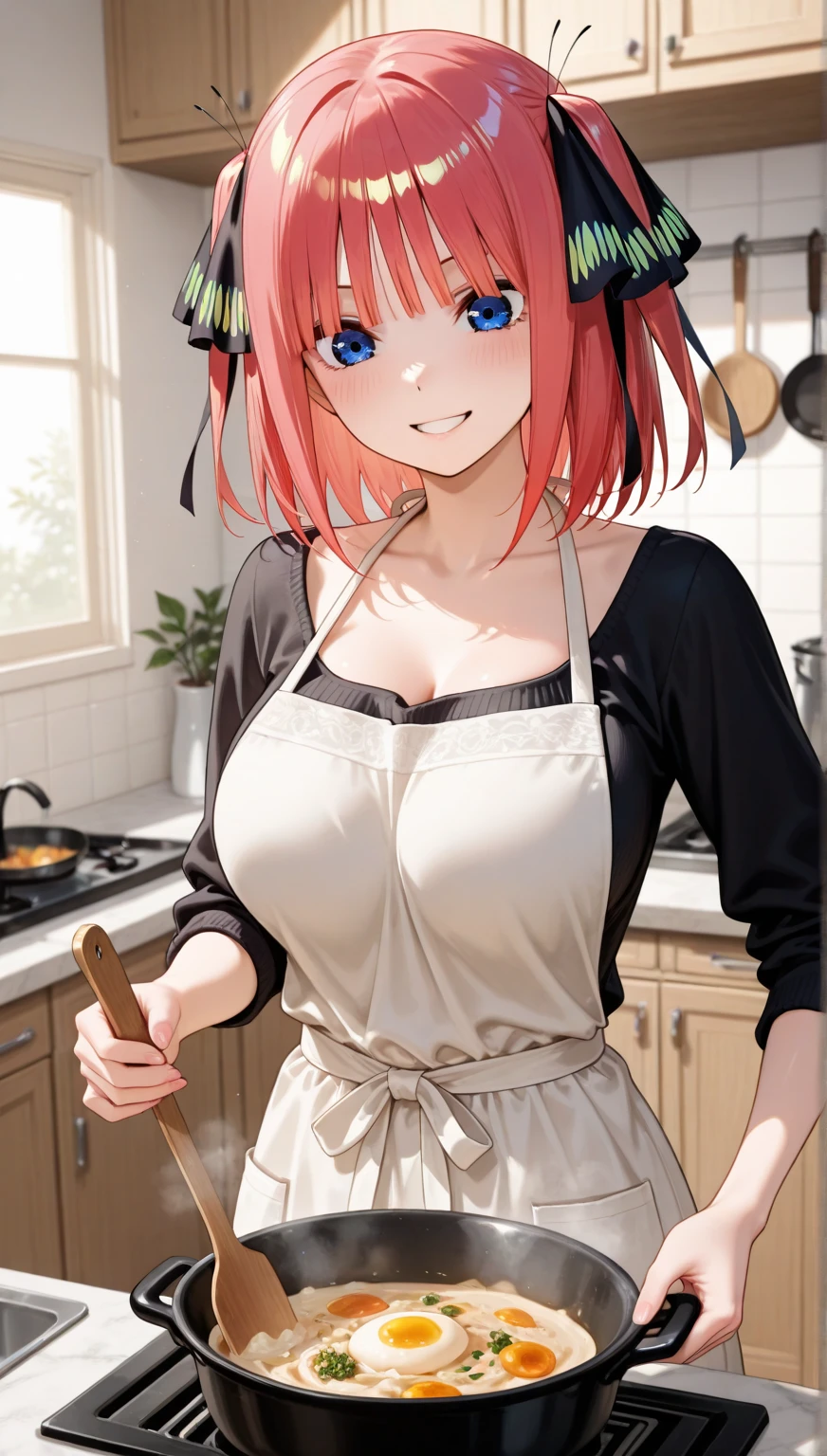 masterpiece, top quality, best quality, ultra-detailed, 8K, 1 girl chef, perfect composition, perfect picture composition, creative poster, decorate cheesecake, cream cheese cake, messy table, realistic, photo, HD, Bright colors , diffused lighting, Contemporary Art, focus on cheese cake, anime, naked apron