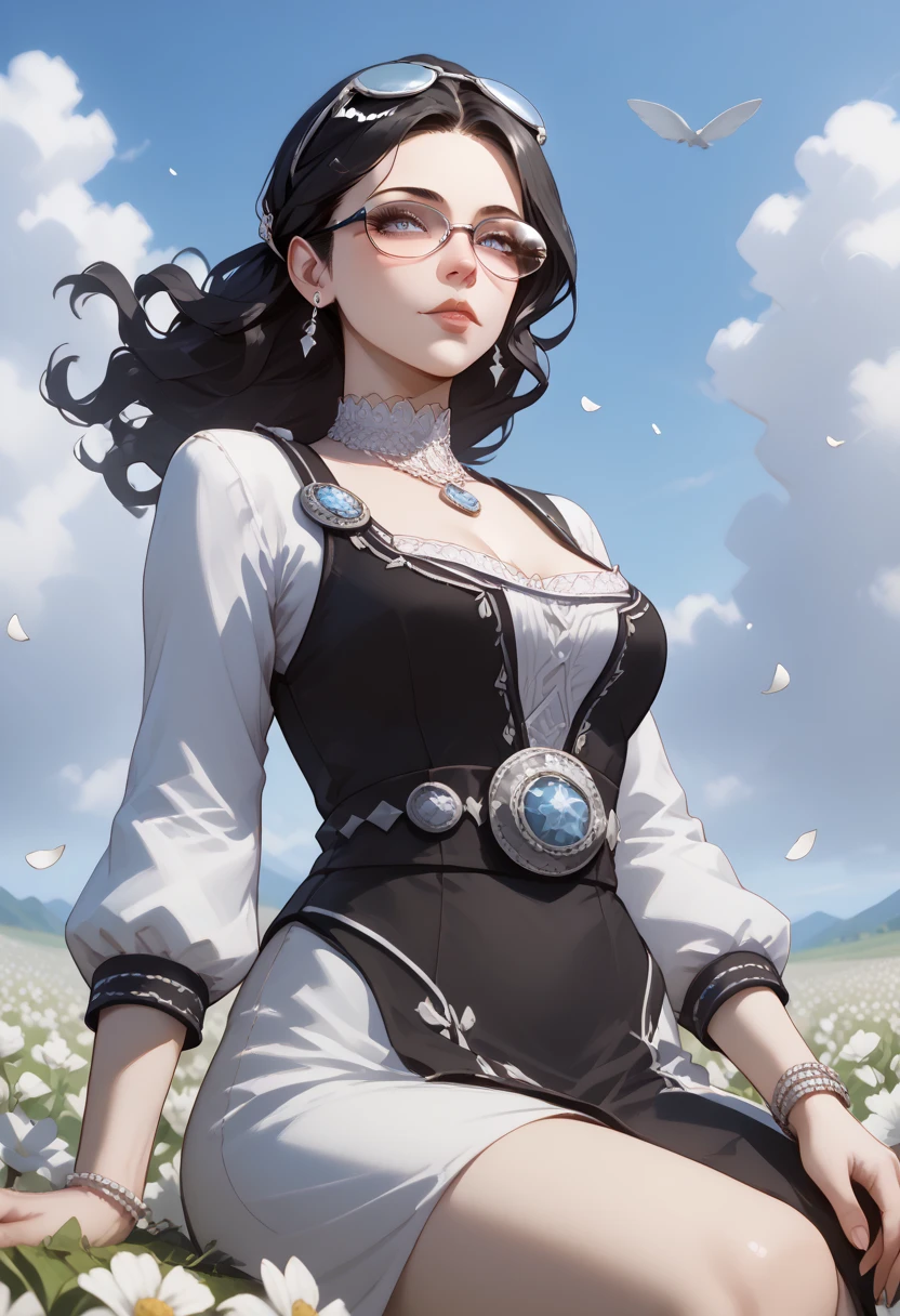 (melhor qualidade,4k,8K,high resolution,Obra de arte:1.2),bayonetta,vista lateral,profile vista lateral,lindo detalhado, glasses, olhos de cabelo curto,lindo detalhado lips,long eyelashes,average:retratos,cores vivas,soft lighting, perfect vista lateral, olhando direto