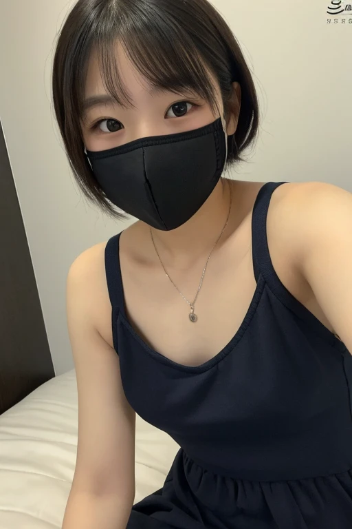 Wearing a bikini、((Medium Hair、Wearing a mask、Small breasts:1.3)、、(Highest quality、8K、32k、masterpiece、Best Quality))、Japanese、Very cute child、beautiful girl、Bright smile、Glowing Skin、Blurred Background、whole body、room