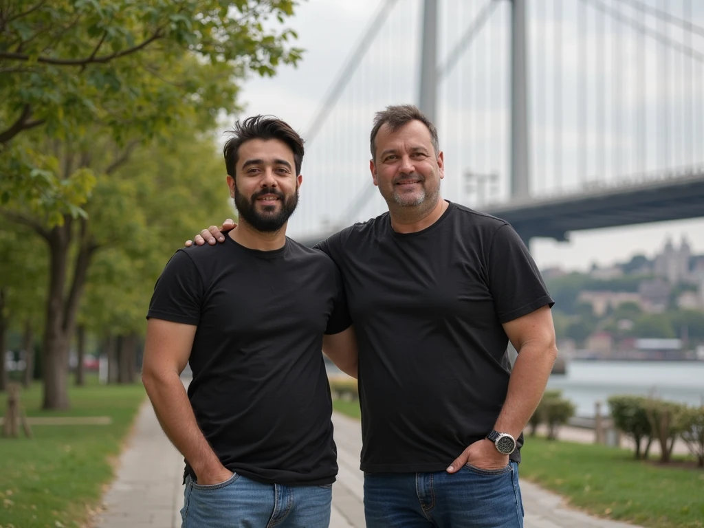 they are standing next to each other near a fence by the water, on liberty island, in the middle of new york, with a city in the background, new york city as backdrop, new york backdrop, vitaly bulgarov and mike nash, in new york, city in the background, in new york city, nick silva and ilya kuvshinov